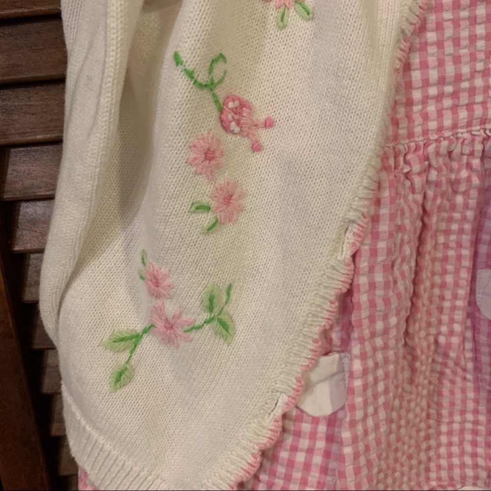 Pink Gingham Dress White Embroidered Cardigan - Picture 5 of 12